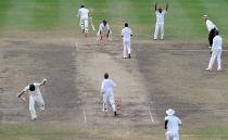 Australian cricketers Ryan Harris (L-bottom) and Ben Hilfenhaus (top-L) take a run to win during the final day of the first-of-three Test matches between Australia and West Indies at the Kensington Oval stadium in Bridgetown on April 11, 2012. Australia defeated West Indies by 3 wickets. AFP PHOTO/Jewel Samad (Photo credit should read JEWEL SAMAD/AFP/Getty Images)