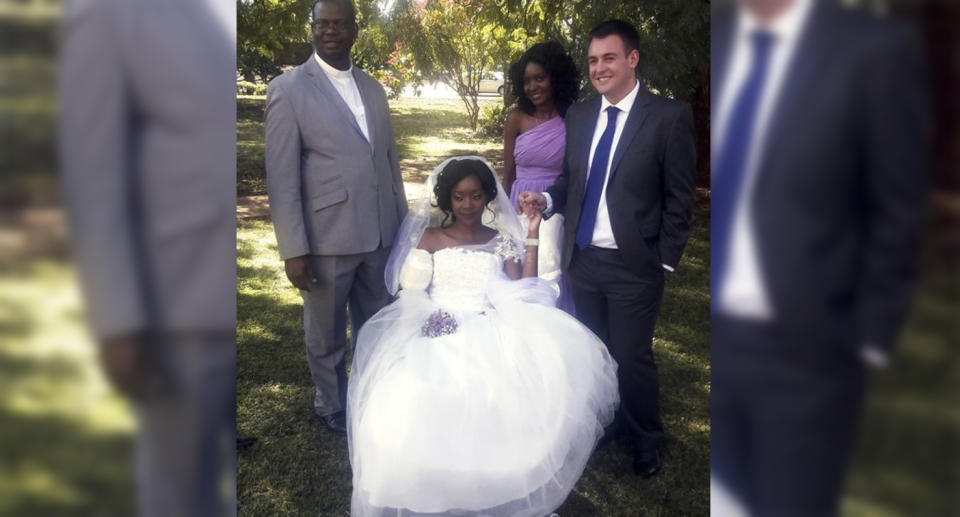 Zanele Ndlovu and her husband Jamie Fox were married just five days after the attack. Source: AP