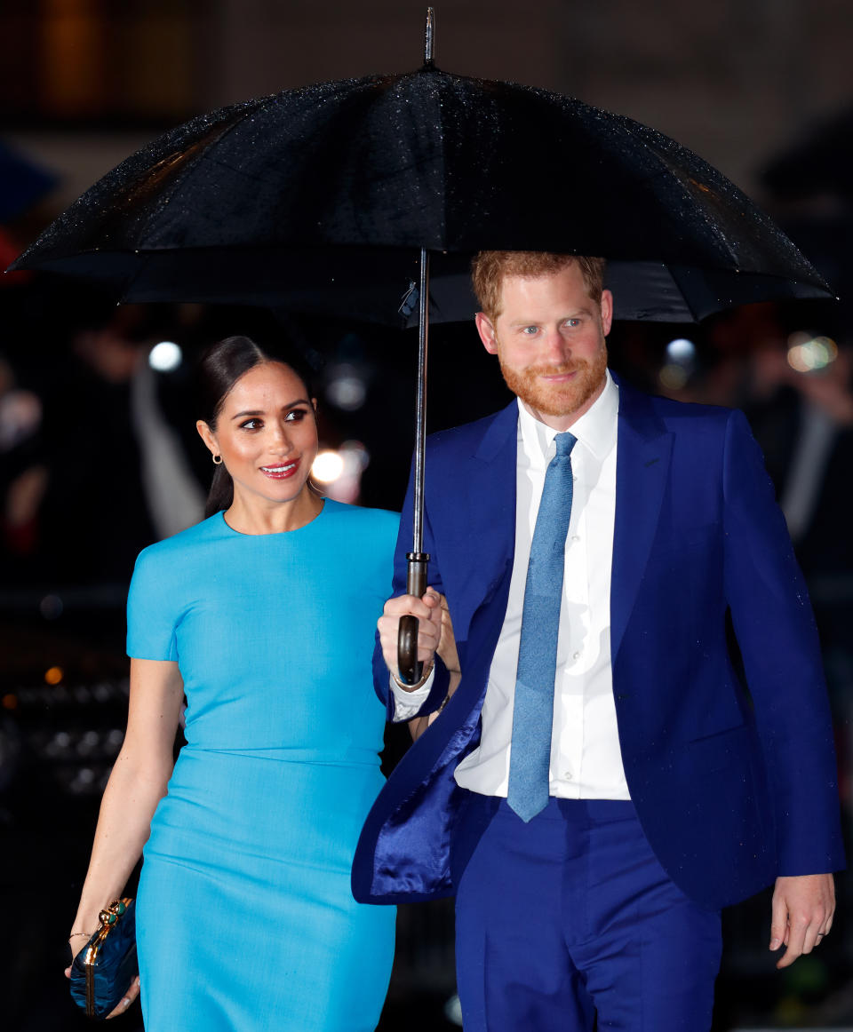 LONDON, UNITED KINGDOM - MARCH 05: (EMBARGOED FOR PUBLICATION IN UK NEWSPAPERS UNTIL 24 HOURS AFTER CREATE DATE AND TIME) Meghan, Duchess of Sussex and Prince Harry, Duke of Sussex attend The Endeavour Fund Awards at Mansion House on March 5, 2020 in London, England. (Photo by Max Mumby/Indigo/Getty Images)