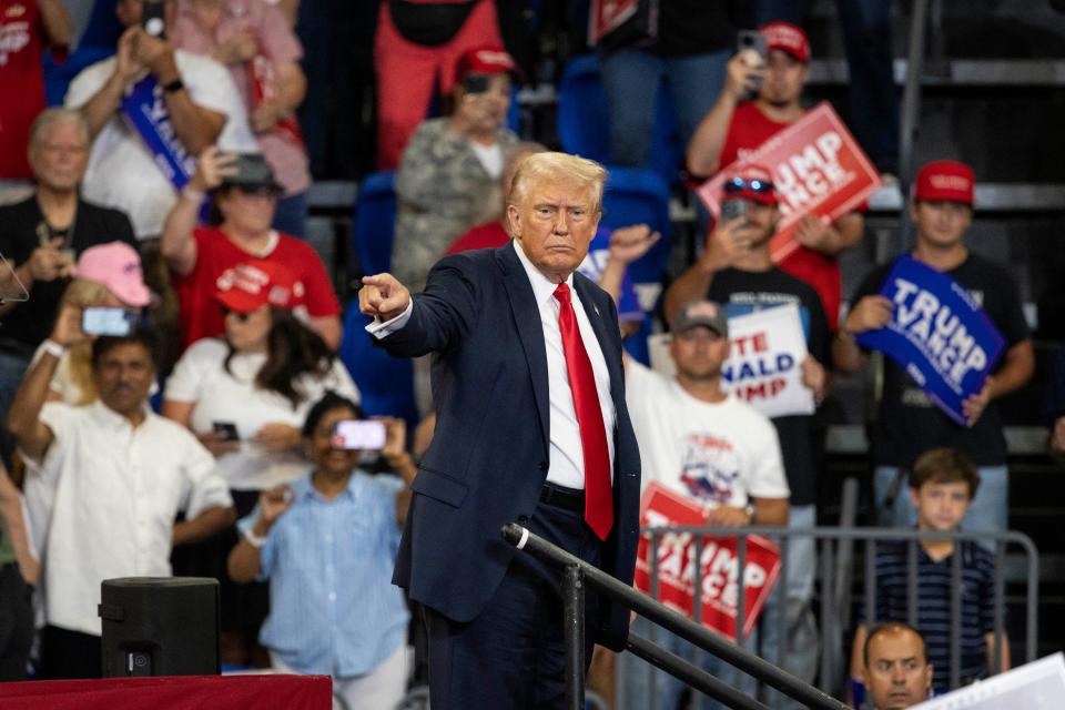 Former President Donald Trump campaigns for reelection in Atlanta on Aug. 3, 2024.