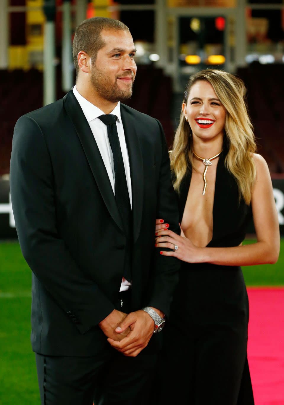 Jesinta Franklin didn't attend the Brownlow Medal Awards in Melbourne on Monday - pictured at a Brownlow event held in Sydney last year with Sydney Swans star husband Lance 'Buddy' Franklin. Source: Getty