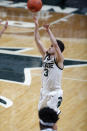 Michigan State's Foster Loyer shoots against Eastern Michigan during the second half of an NCAA college basketball game Wednesday, Nov. 25, 2020, in East Lansing, Mich. Michigan State won 83-67. (AP Photo/Al Goldis)