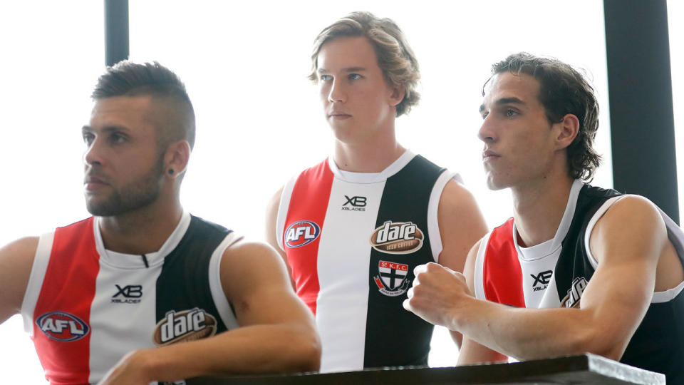 Robbie Young (left), the man who flattened Dermott Brereton, sits with fellow 2018 draftee Max King (right). Pic: Getty