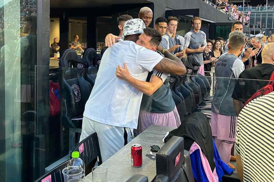 <p>LeBron James/Instagram</p> LeBron James embraces Lionel Messi at the soccer star