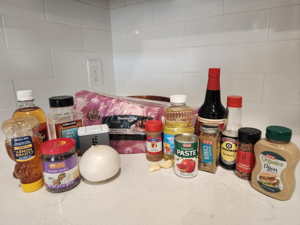 ingredients for ina garten's ribs recipe on a kitchen counter