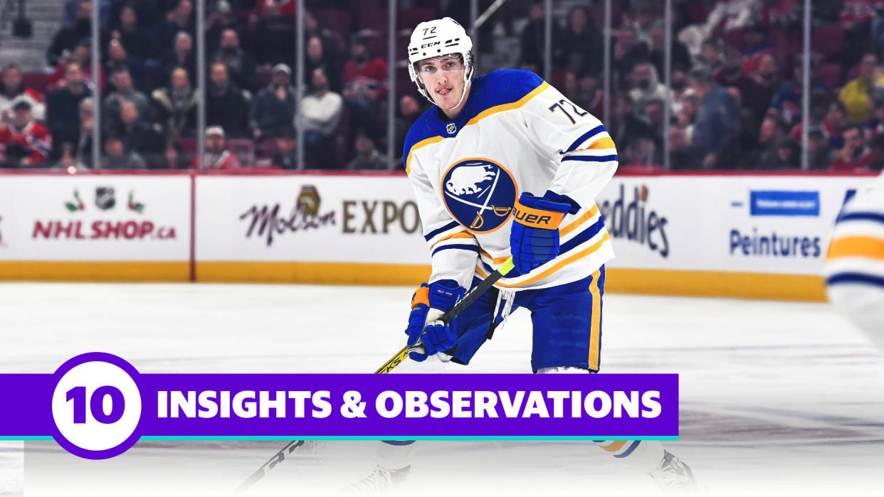 In this week's 10 NHL Insights and Observations, we take a look at Tage Thompson's meteoric rise, the Predators' new defensive prospect and more. (Getty Images)