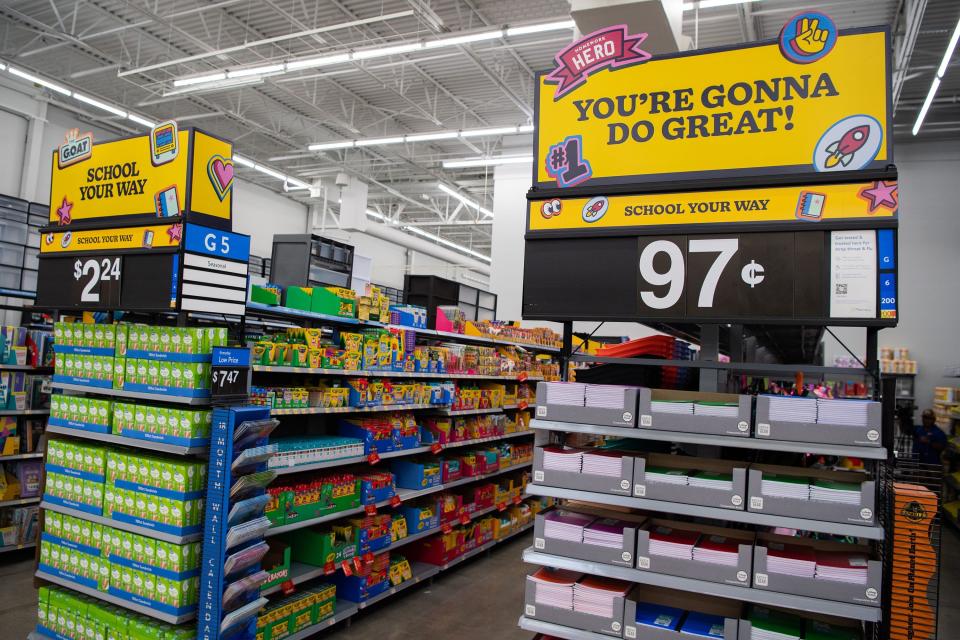 Customers browse through school supplies for sale at the Walmart on Parkside Drive in Turkey Creek, Tennessee in 2023 during Tennessee's annual sales tax holiday.