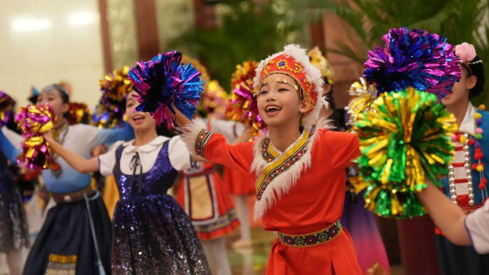 Chinese performers welcome African leaders at the Focac summit banquet in Beijing, China - Thursday 4 September 2024