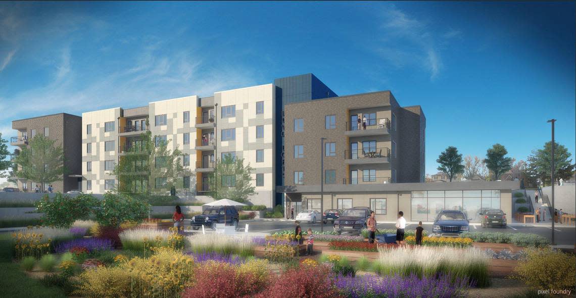 A rendering shows Boulevard Lofts with some of the planned garden areas that developers want to incorporate into the living experience at the development.