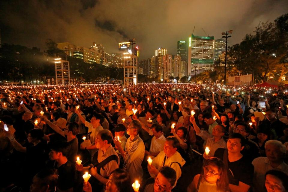 File Thousands of people attended a candlelight vigil for victims of the Chinese government’s brutal military crackdown three decades ago on protesters in Beijing’s Tiananmen Square at Victoria Park in Hong Kong in 2019  (AP)