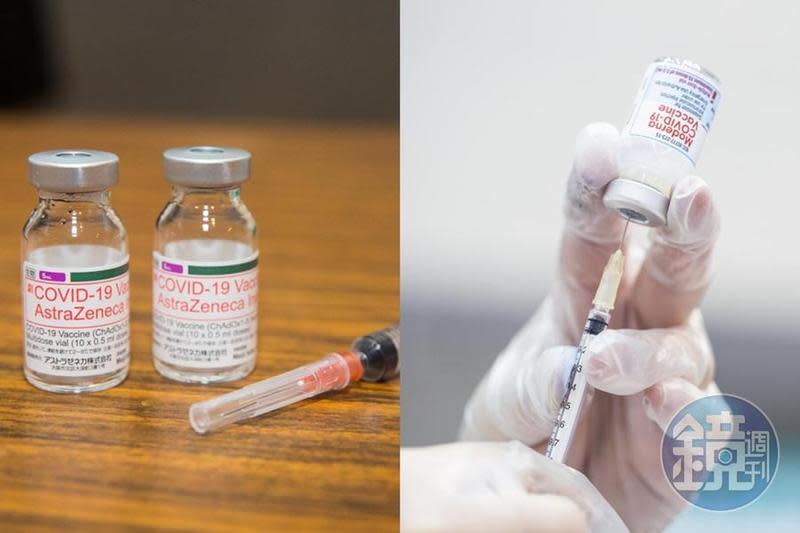 有消息指出，明後兩天將各有一批AZ（左圖）和莫德納（右圖）疫苗抵台。（本刊資料照）