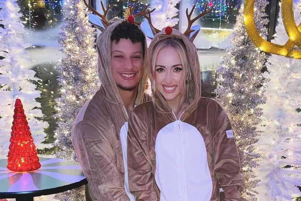 <p>Brittany Mahomes/Instagram</p> Brittany and Patrick Mahomes pose at the Chiefs annual holiday party