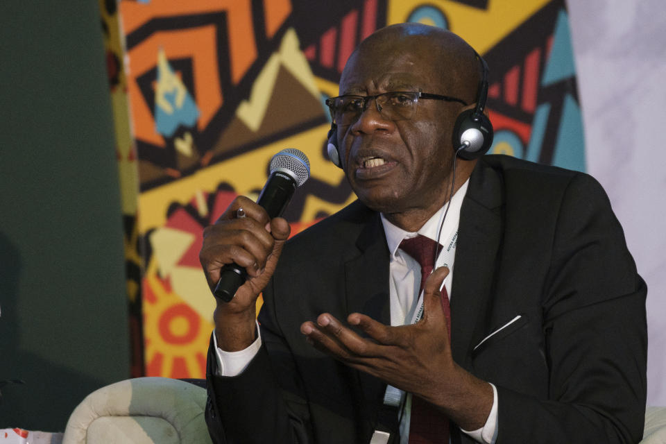 Youssouf Mondoha Asssoumani, chair of the African Union Permanent Representatives' committee, speaks at the Africa Union reparation conference held in Accra, Ghana, Thursday, Nov. 16, 2023. A Global Reparation Fund will be set up to push for overdue compensation for millions of Africans enslaved centuries ago during the transatlantic slave trade, according to resolutions reached by delegates at the summit. (AP Photo/ Misper Apawu)