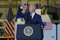 President Joe Biden delivers remarks on his "Investing in America agenda" at Gateway Technical College, Wednesday, May 8, 2024, in Sturtevant, Wis. (AP Photo/Morry Gash)