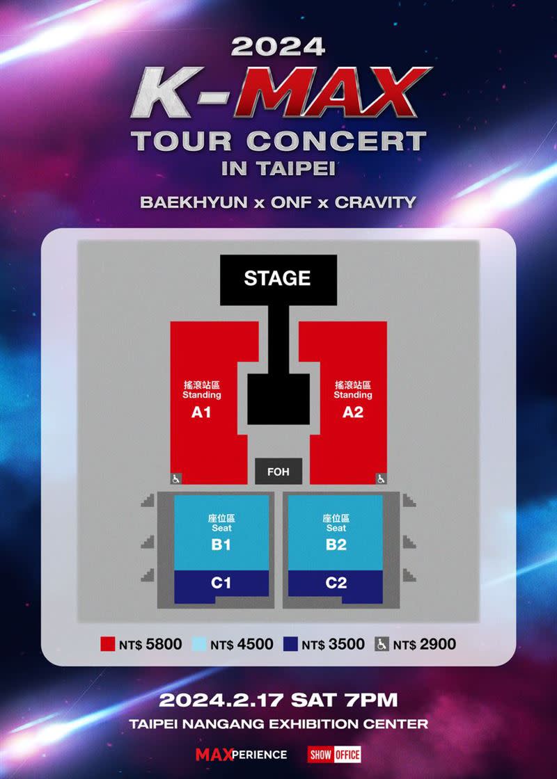 K-MAX TOUR CONCERT IN TAIPEI的票價以及座位圖曝光。（圖／SHOW Office提供）