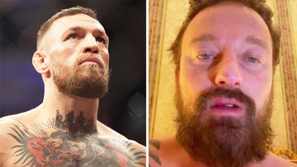 Conor McGregor (pictured left) before a UFC fight and (pictured right) Francesco Facchinetti showing an injury.