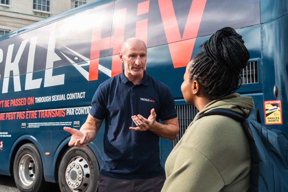 Gareth Thomas visited the University of Nottingham on his Tackle HIV campaign Myth Bus Tour