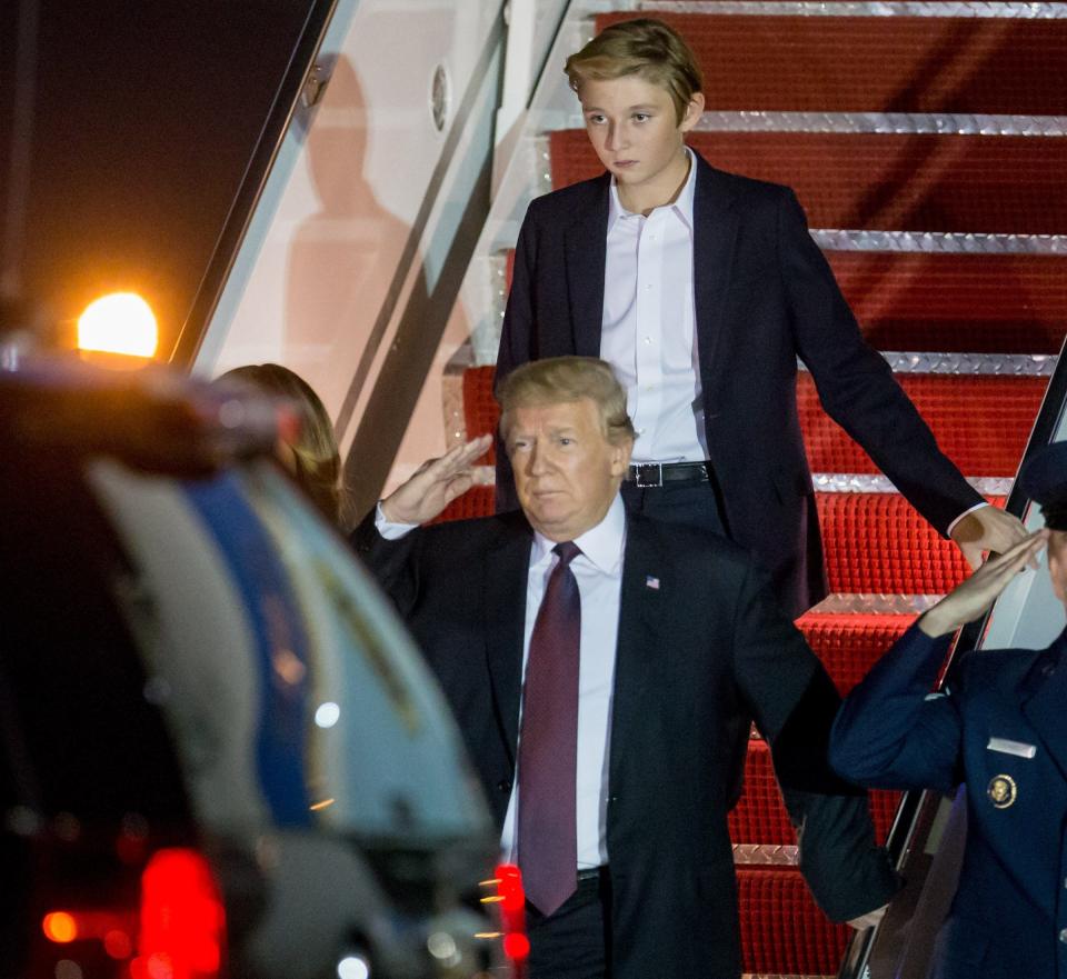 The then-first family's arrivals on Air Force One at Palm Beach International Airport, such as this one in 2018, were among the few glimpses the public got of Barron trump.