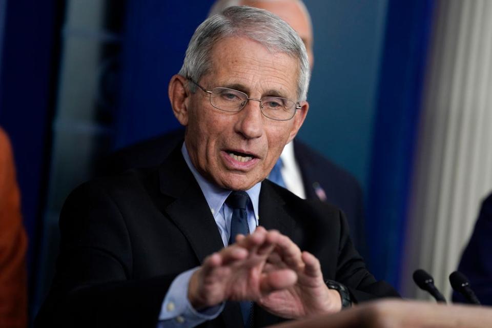 Dr. Anthony Fauci, the director of the National Institute of Allergy and Infectious Diseases, speaks at a press briefing with the coronavirus task force on March 17, 2020.