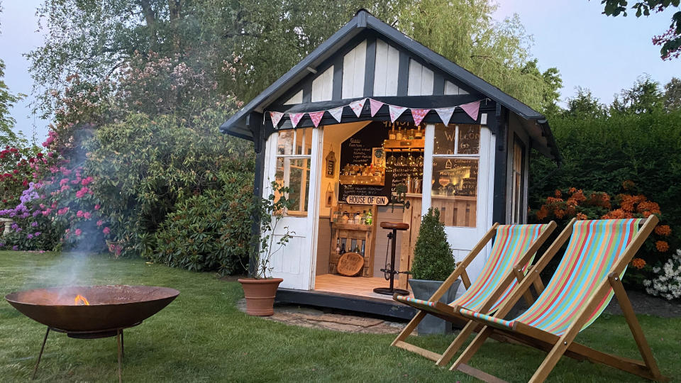 <p> If&#xA0;outdoor bar ideas&#xA0;are your thing, then how about creating a gin bar in your garden?&#xA0;It might sound like a dream, but it&apos;s easier to achieve than you might think.&#xA0; </p> <p> Here, a wooden bar has been installed, bottle holders attached to the wall, blackboard paint used for a menu, and all that&apos;s left to do is position the all-important gin itself and invite the girls round. </p>