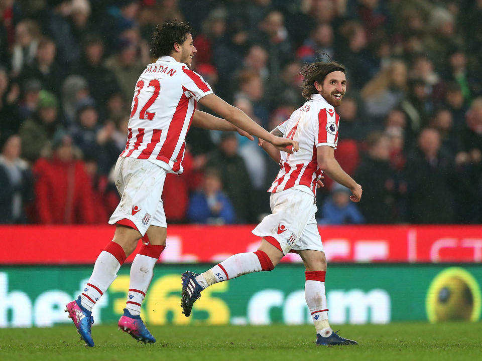 Joe Allen celebrates after scoring what turned out to be the winning goal: Getty