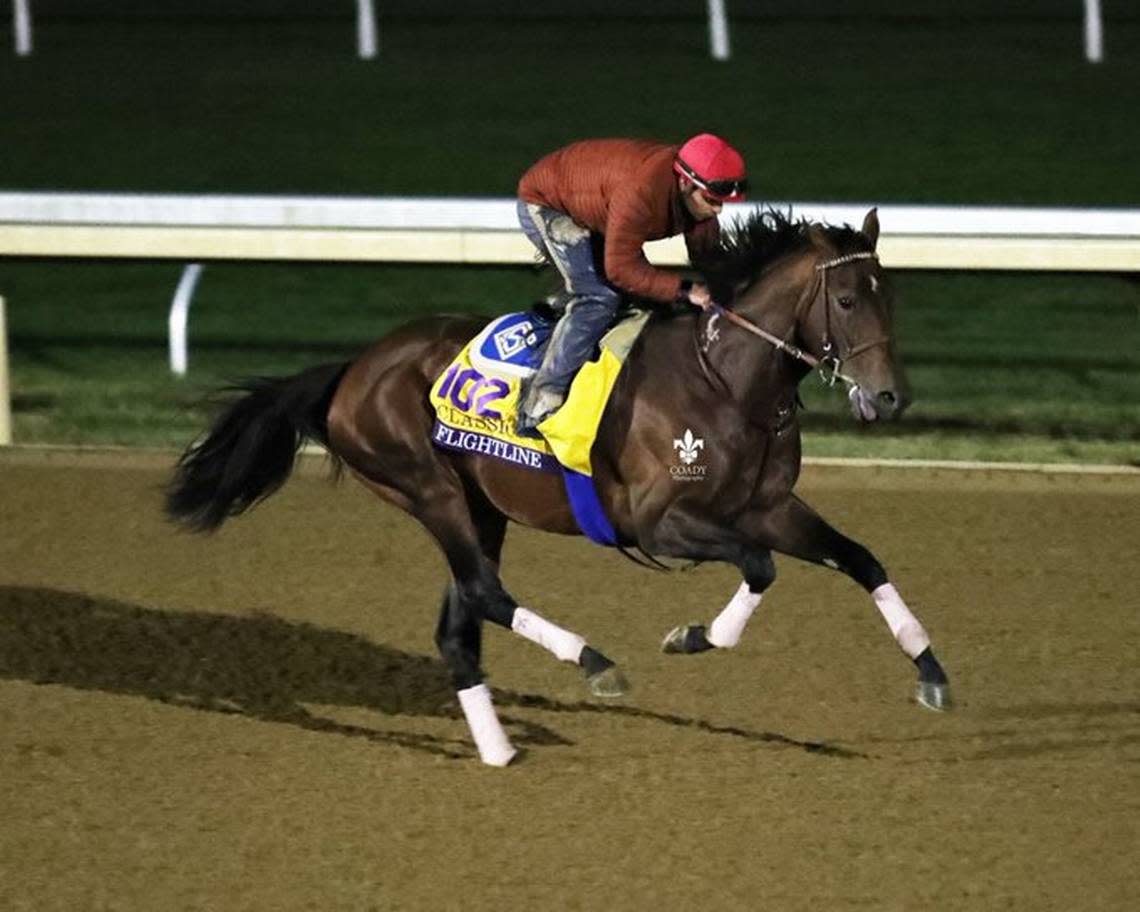 Breeders’ Cup Classic favorite Flightline took to the track at Keeneland for a gallop ahead of Saturday’s $6 million race.