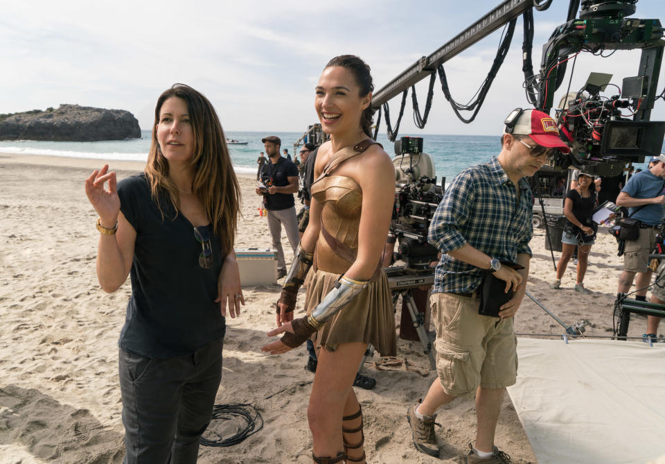 Patty Jenkins, left, with Gal Gadot on set of ‘Wonder Woman’