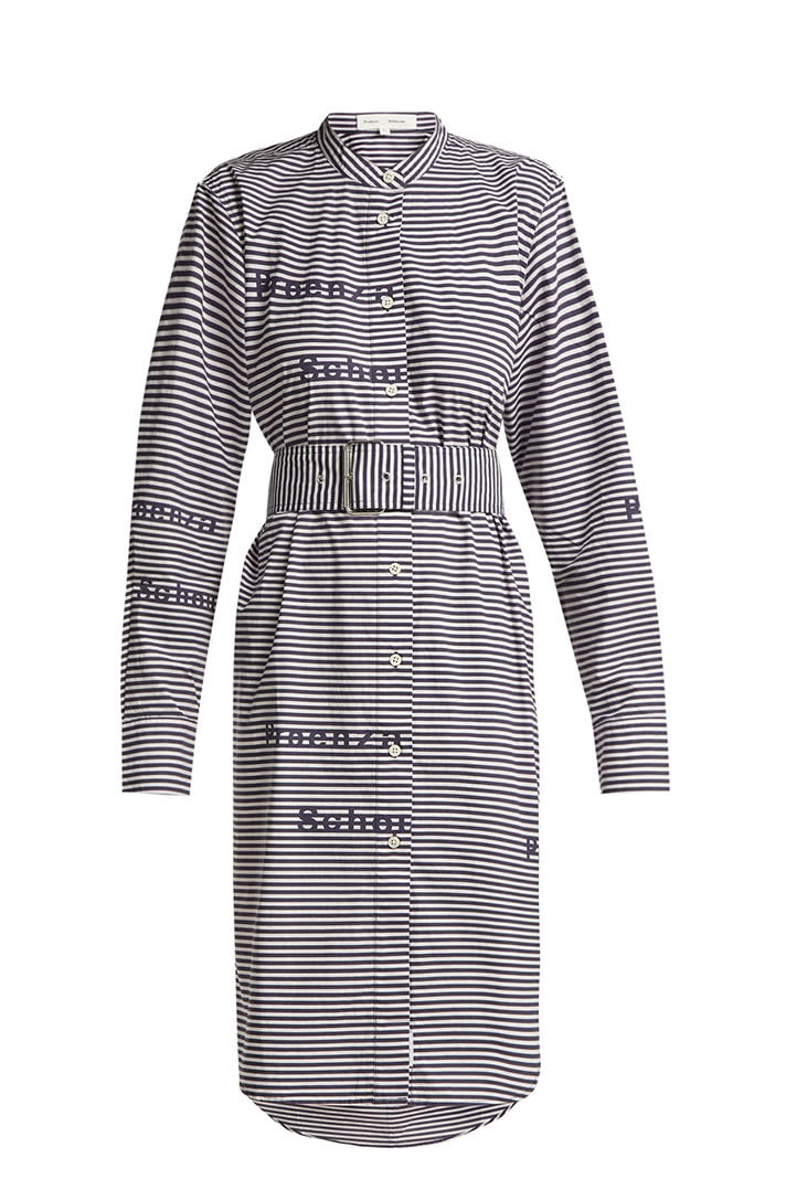 Logomania met the reimagined shirtdress trend, and the two fell madly in love. <em>Proenza Schouler PSWL cotton shirtdress, $630 at <a href="https://www.matchesfashion.com/products/Proenza-Schouler-PSWL-Striped-cotton-shirtdress-1221429" rel="nofollow noopener" target="_blank" data-ylk="slk:Matches Fashion;elm:context_link;itc:0;sec:content-canvas" class="link ">Matches Fashion</a></em>