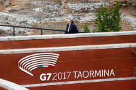 Britain's Prime Minister Theresa May arrives at the G7 summit in Taormina, Sicily Italy, May 26, 2017. REUTERS/Tony Gentile