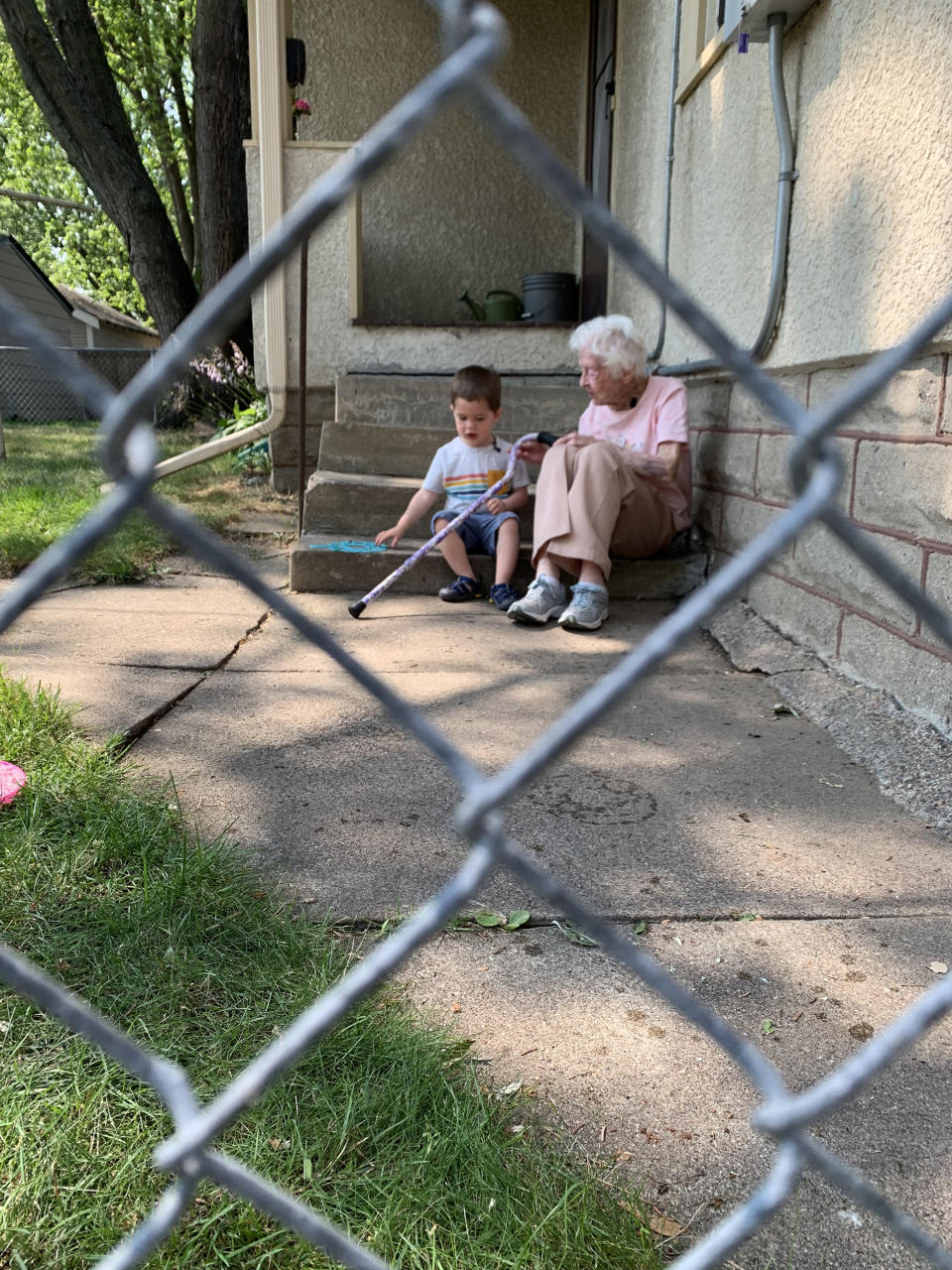 Benjamin Olson, 2, considers his 99-year-old neighbor Mary O'Neill to be his best friend.  (Sarah Olson)