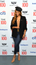<p> There's nothing like a chic black blazer jacket to immediately smarten up your look. Banks wore one, with rolled-up sleeves, to the TIME100 Summit 2022 in New York. She paired the handy item, crucial for any capsule wardrobe, with a brown top, skinny blue jeans, a pair of nude heels a black leather baker boy hat.  </p>