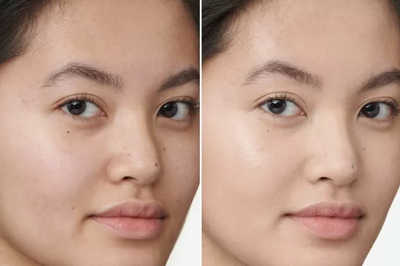 A before and after of Armani foundation -Credit:Armani