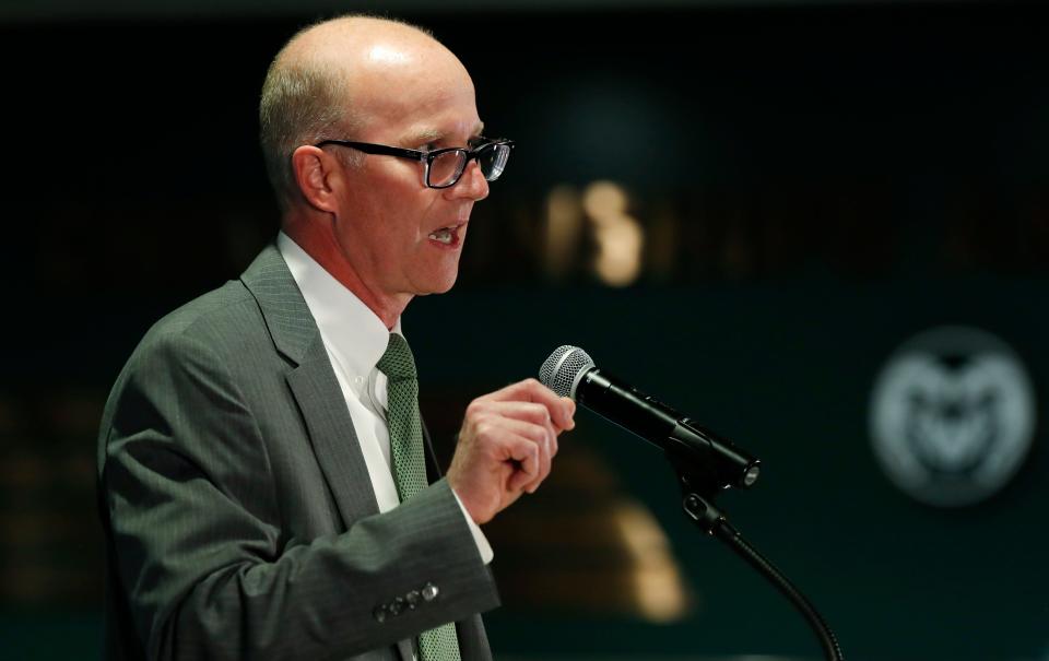 Joe Parker, athletic director at Colorado State University, during a news conference at the schoolon Thursday, Dec. 12, 2019, in Fort Collins.