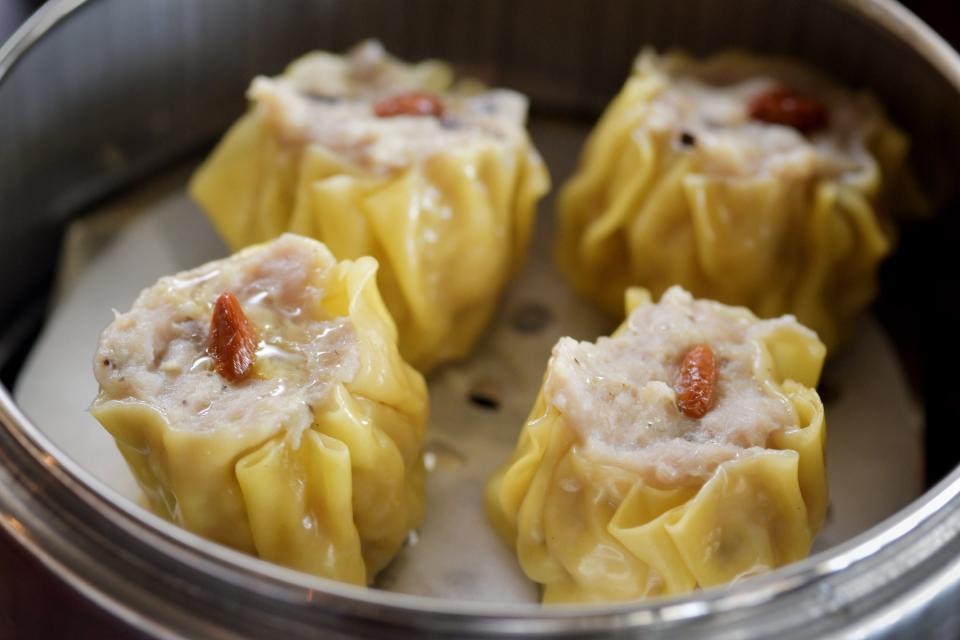 Chicken shumai topped with goji berries at Luck Cat Dim Sum on Aug. 3. Lucky Cat Dim Sum is preparing for its Aug. 8 soft opening at 10550 Old St. Augustine Road, Unit 28.