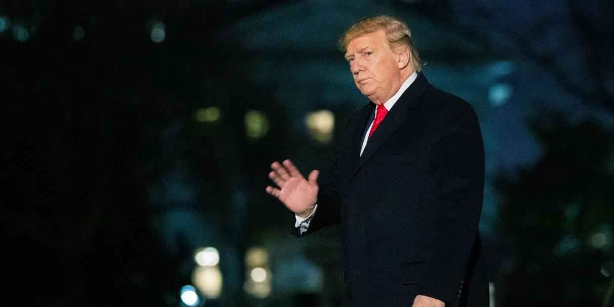 President Donald Trump returns to the White House in Washington, Sunday, Jan. 19, 2020, from a campaign trip to Austin, Texas. (AP Photo/Manuel Balce Ceneta)