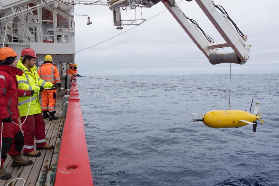 The submarine dubbed Boaty McBoatface returns from its voyage. (PA)