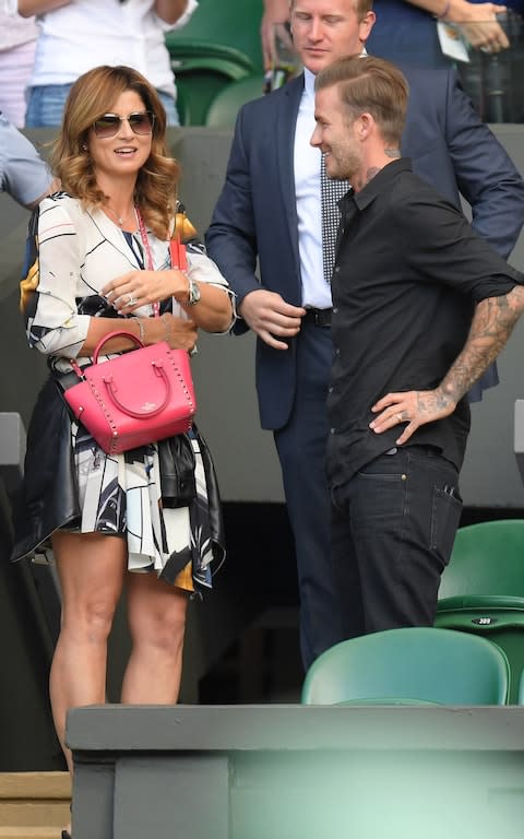 Mirka Federer and David Beckham at Wimbledon last year