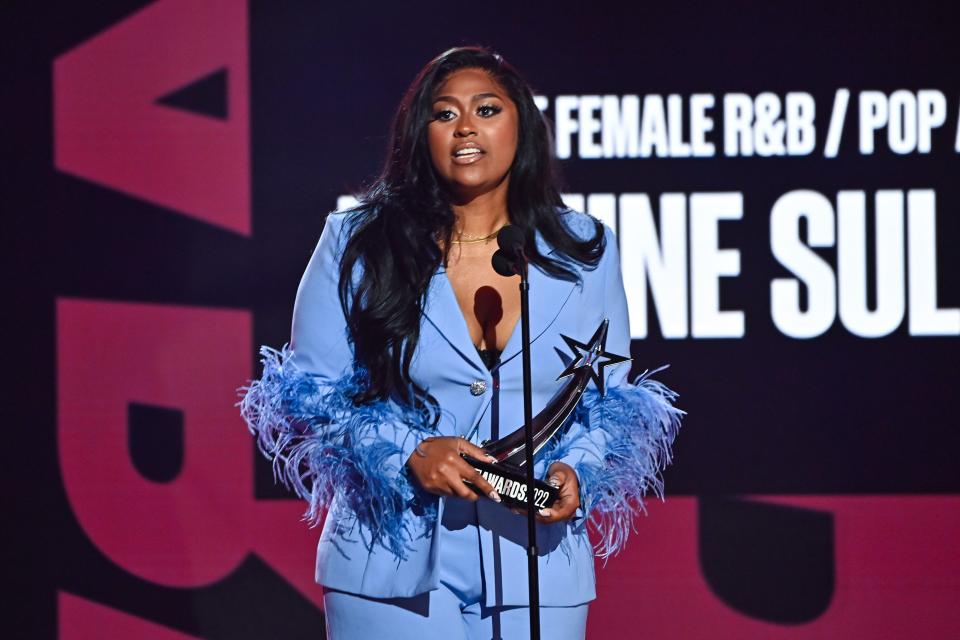 Jazmine Sullivan accepts the Best Female R&B/Pop Artist award onstage during the 2022 BET Awards at Microsoft Theater on June 26, 2022, in Los Angeles, California.