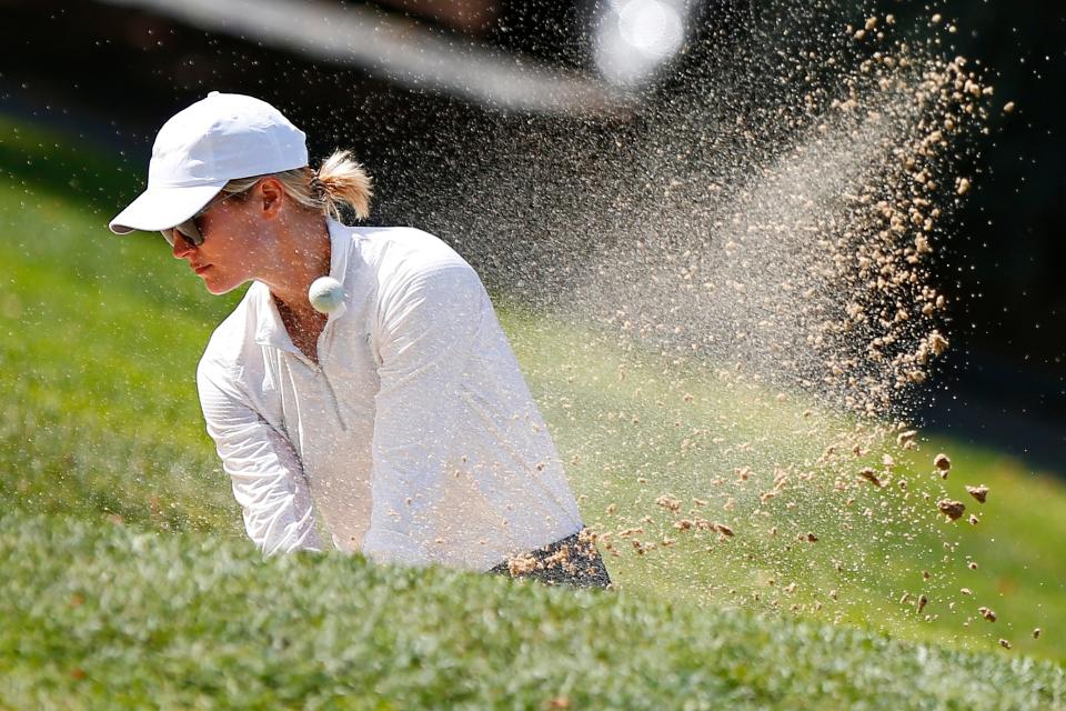 Isabel Engelsted pitches out of the sand trap at the 43rd Annual Country Club of New Bedford Women's Invitational Four-Ball.