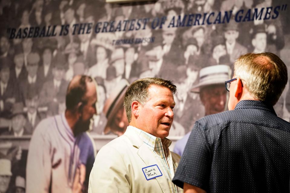 The Connie Mack family and other invitees attend a private event previewing a new exhibit exploring the connection between baseball, Thomas Edison and Connie Mack at the Edison and Ford Winter Estates museum in Fort Myers on Saturday, April 29, 2023. The exhibit will open April 30 and run for five years.