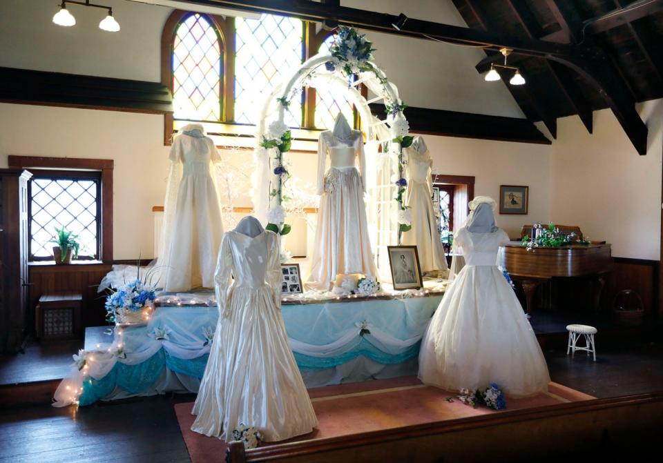 The Marshfield Historical Society's wedding gown exhibit will be at Union Chapel in Brant Rock in June. Monday, May 16, 2022.