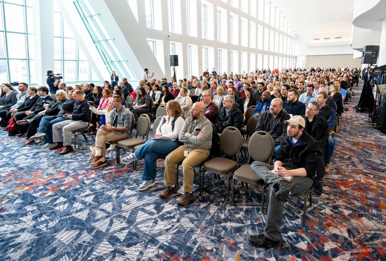 Business owners attend the community information session regarding security and logistical updates on the Republican National Convention for businesses in the direct area of the convention on Thursday April 11, 2024 at the Baird Center in Milwaukee, Wis.