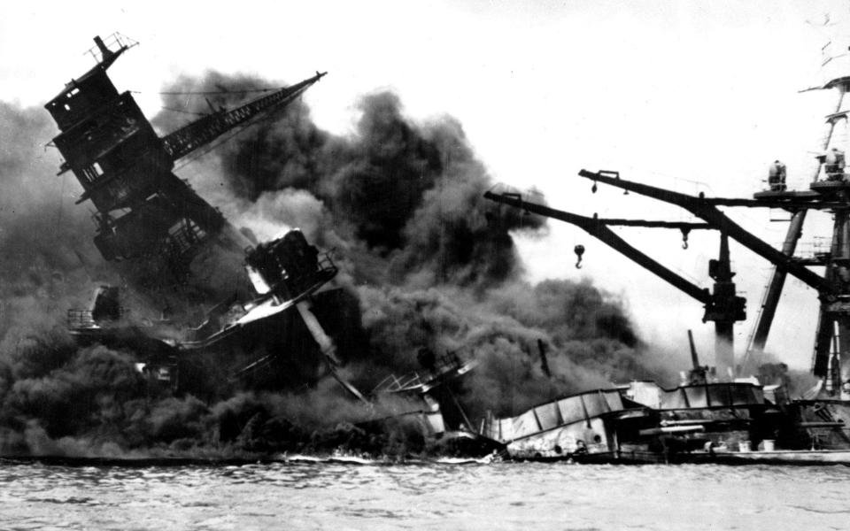 The USS Arizona after being hit during the attack on Pearl Harbour, December 7 1941 - AP