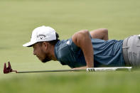 Xander Schauffele studies his shot on the 12th green during a practice round of the U.S. Open Golf Championship, Wednesday, June 16, 2021, at Torrey Pines Golf Course in San Diego. (AP Photo/Jae C. Hong)