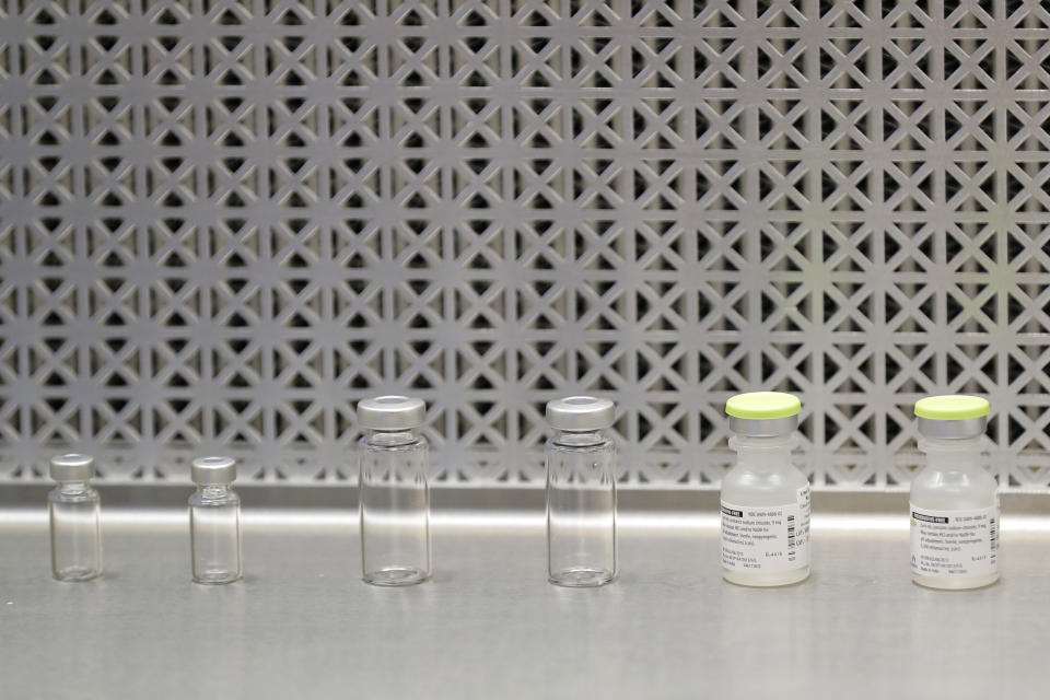 Vials used by pharmacists to prepare syringes used on the first day of a first-stage safety study clinical trial of the potential vaccine. Source: AP Photo