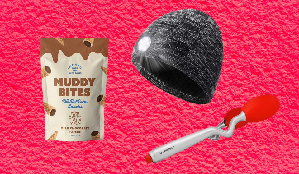 Muddy Bites, beanie headlamp and Clongs.