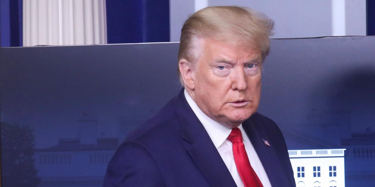 FILE PHOTO: U.S. President Donald Trump arrives to make a statement to reporters about reopening places of worship across the United States by declaring them "essential" during the coronavirus disease (COVID-19) pandemic in the Brady Press Briefing Room at the White House in Washington, U.S., May 22, 2020. REUTERS/Leah Millis