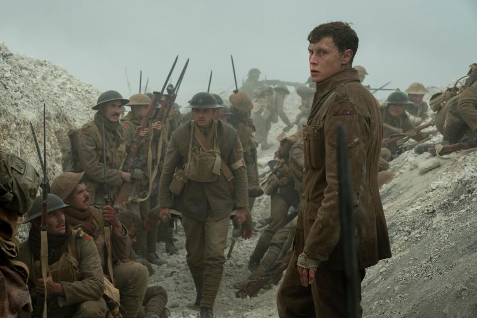 Schofield (George MacKay, right) is shaken by his wartime experiences in "1917."