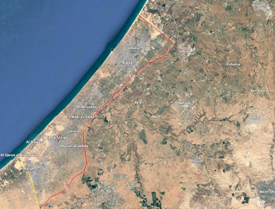 Israeli Defense Forces will likely try to enter Gaza, a narrow strip of land along the Mediterranean Sea, at different points, one expert tells us. (Google Earth image)