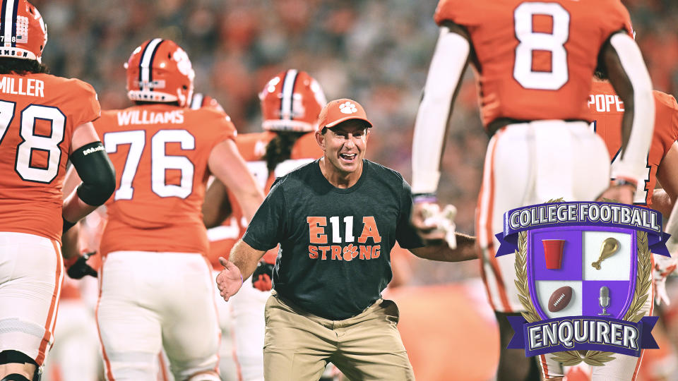 Clemson head coach Dabo Swinney greets his team before kickoff 
Photo by Grant Halverson/Getty Images